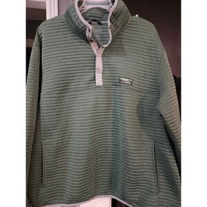 LL Bean Mens Airlight Knit Pullover Green Ribbed Snap Sweatshirt XL 506874